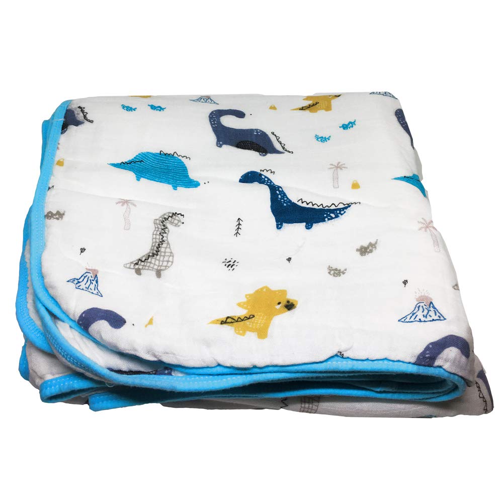 Little English 6 Layered Bamboo/Cotton Large Muslin Blankets for babies. Soft & comfortable blanket, perfect for swaddling - Luxury Pram Blanket - Dinosaur - 120cm x 120cm