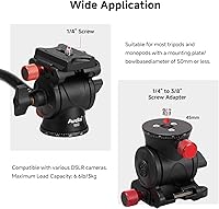 Vista 4 de Avella Cabezal de trípode con cabezal de inclinación panorámica con placa de liberación rápida tipo Arca y asa, cabezal panorámico de metal con base