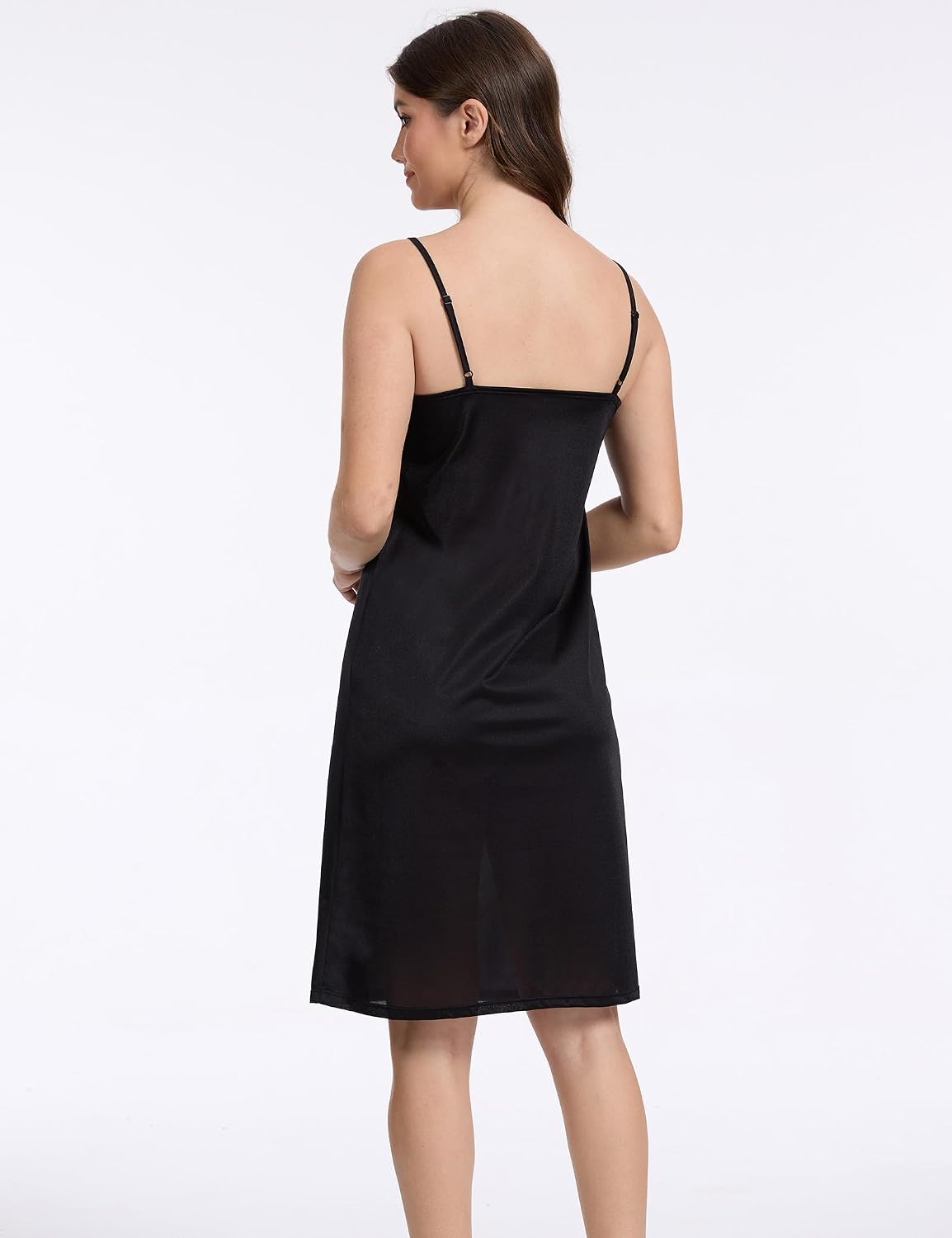 GYS Full Slip for Women Under Dress Non Cling Anti-Static Adjustable Spaghetti Strap Basic Cami Slip Dress, Black, X-Large