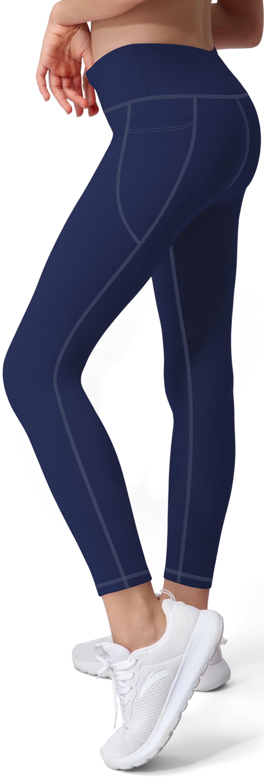 AENLLEY Girls Activewear Leggings with 2 Pockets - Kids Dance Workout Yoga Pants for Athletic Pack of 3 Black/Grey/Navy