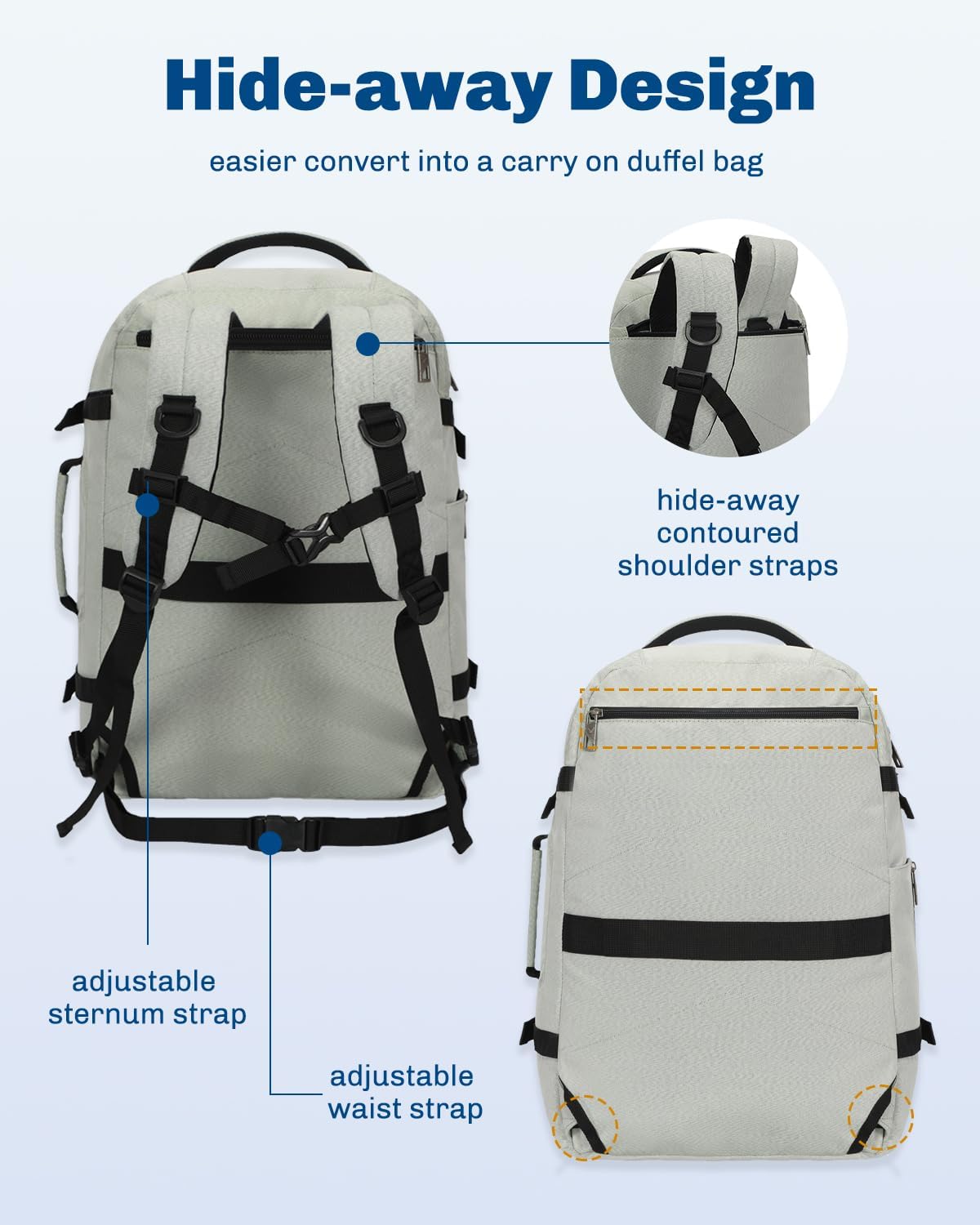 Hynes Eagle Travel Backpack 40L Flight Approved Carry on Backpack Men Large Cabin Weekender Laptop Backpack Women 15.6 inches