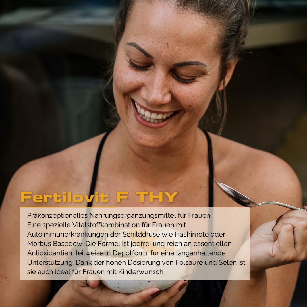 Fertilovit® F THY jodfrei – Selen 100 µg, 800 µg Folsäure & Vitamin B12 – Mikronährstoffe für Schilddrüsenfunktion & Kinderwunsch – 90 Kapseln (3 Monate) vegan