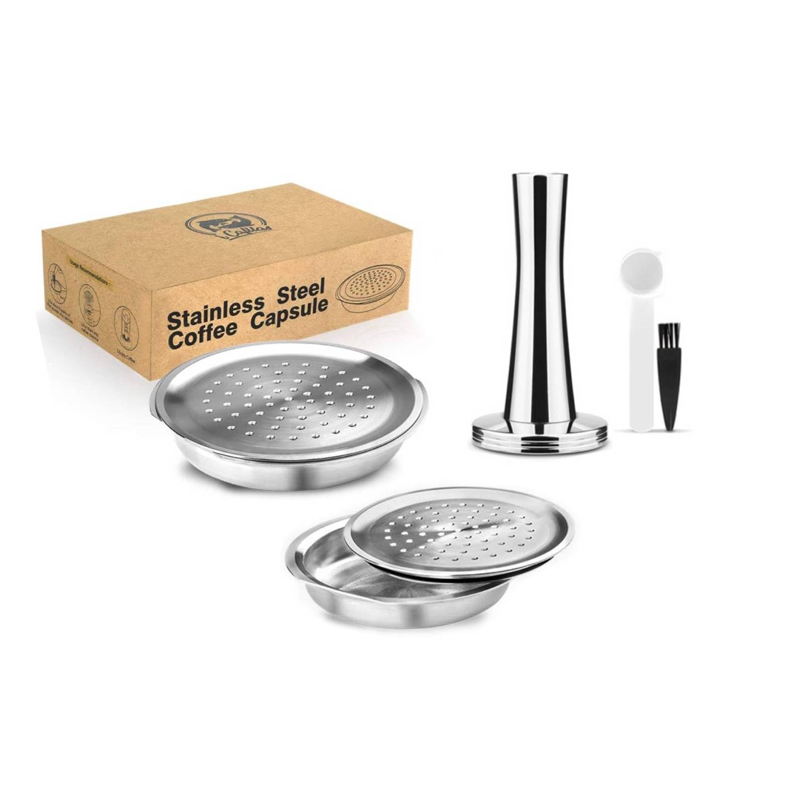 i Cafilas Cápsula de café rellenable de acero inoxidable para rellenar, compatible con Philips Senseo, cápsulas de recambio reutilizables para máquinas Philips Senseo (2 cápsulas de café+tamper)