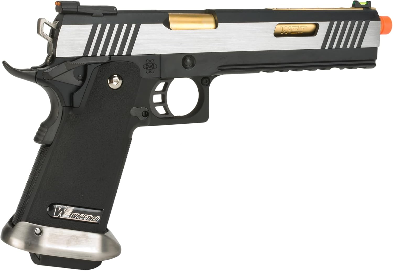 Evike Airsoft - WE-Tech Hi-Capa 6" IREX Competition GBB Airsoft Pistol (Color: Silver/Gold Barrol) - (PID: 56830)