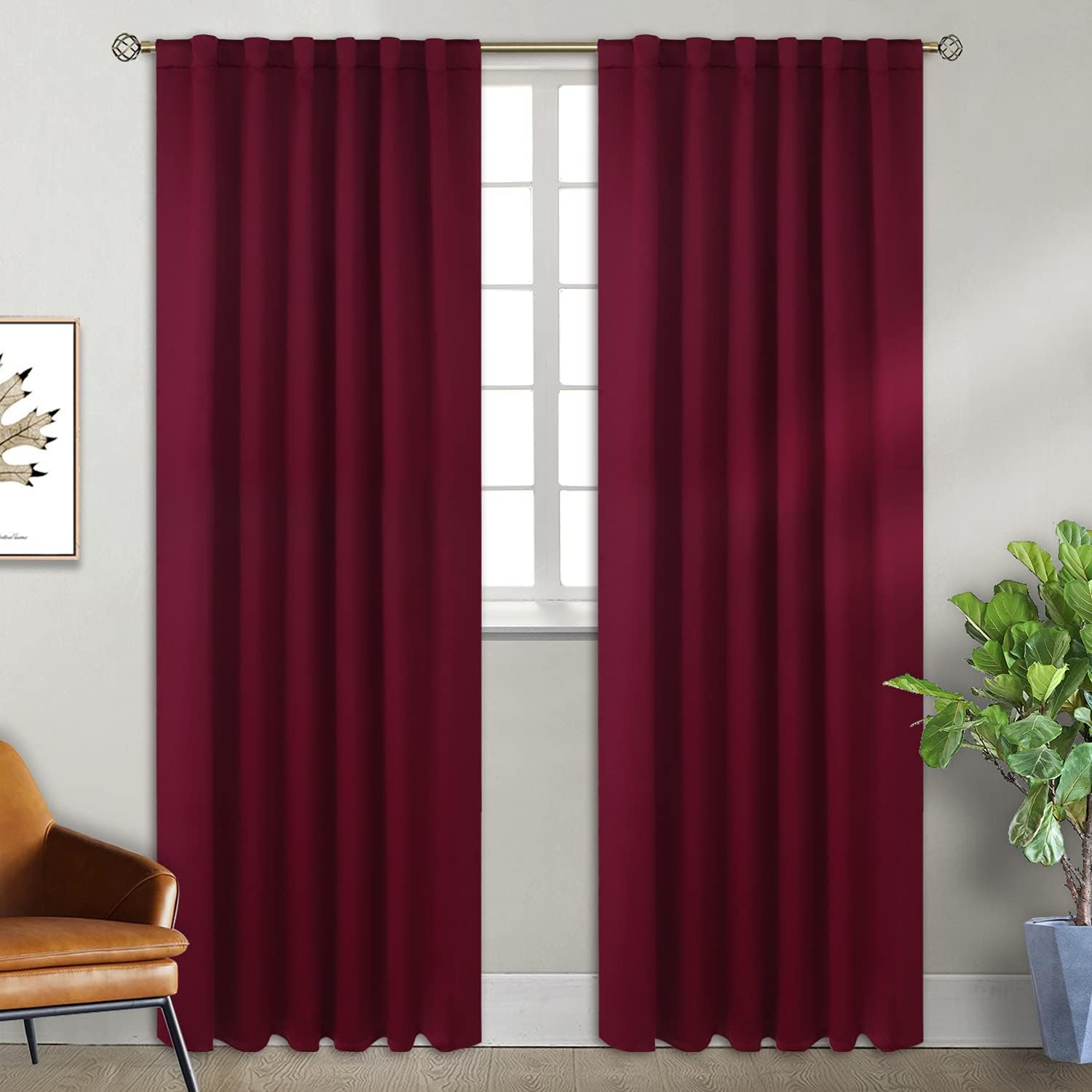 BGment Rod Pocket and Back Tab Blackout Curtains for Bedroom - Christmas Thermal Insulated Room Darkening Curtains for Living Room, 2 Window Curtain Panels (52 x 84 Inch, Burgundy Red)