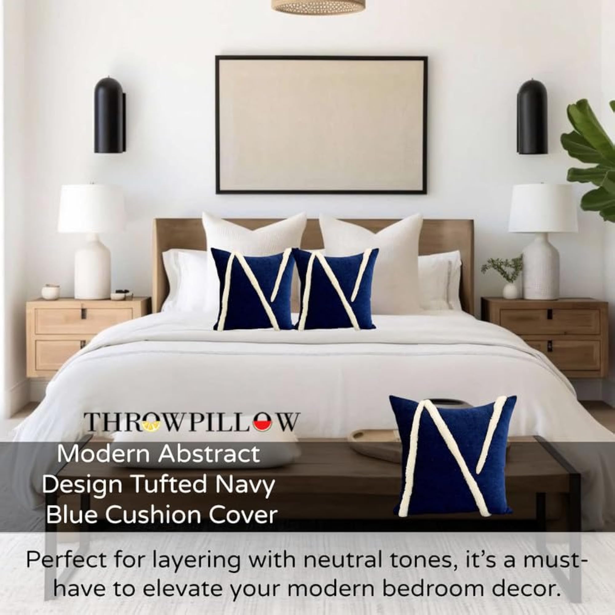 Navy Blue Tufted Decorative Cushion Cover, Soft Boho Style