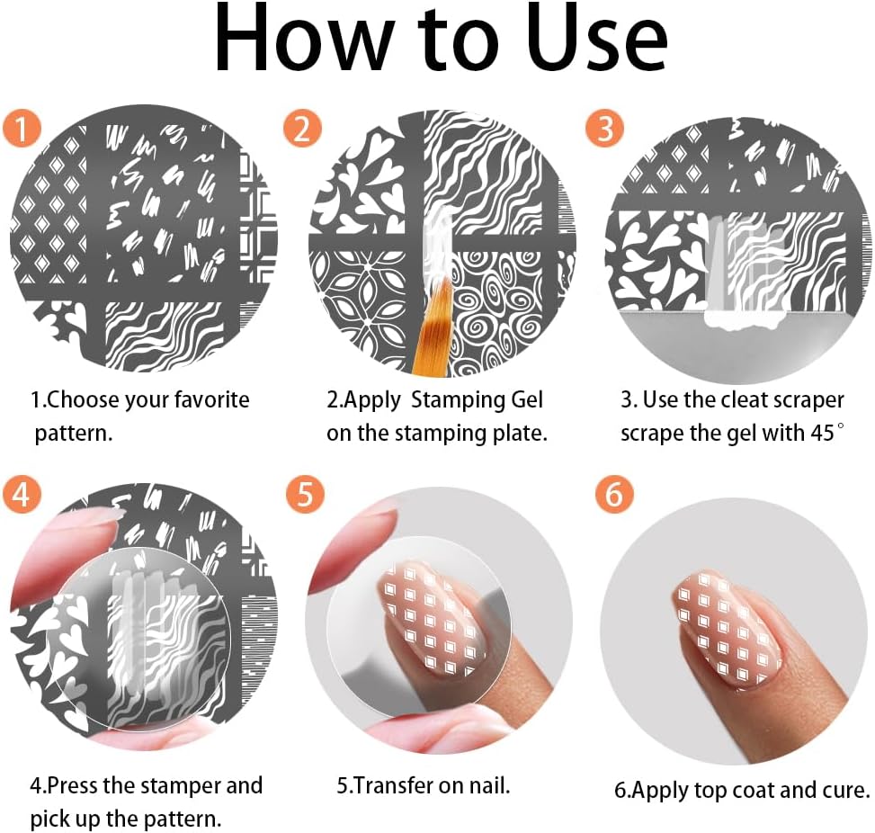 PH PandaHall 3pcs Texture Pattern Nail Stamp Plate Geometric Pattern Nails Stencils Stainless Steel Nail Image Plate Star Heart Print Art Template for Women DIY Printing 4.7x2.3 inch
