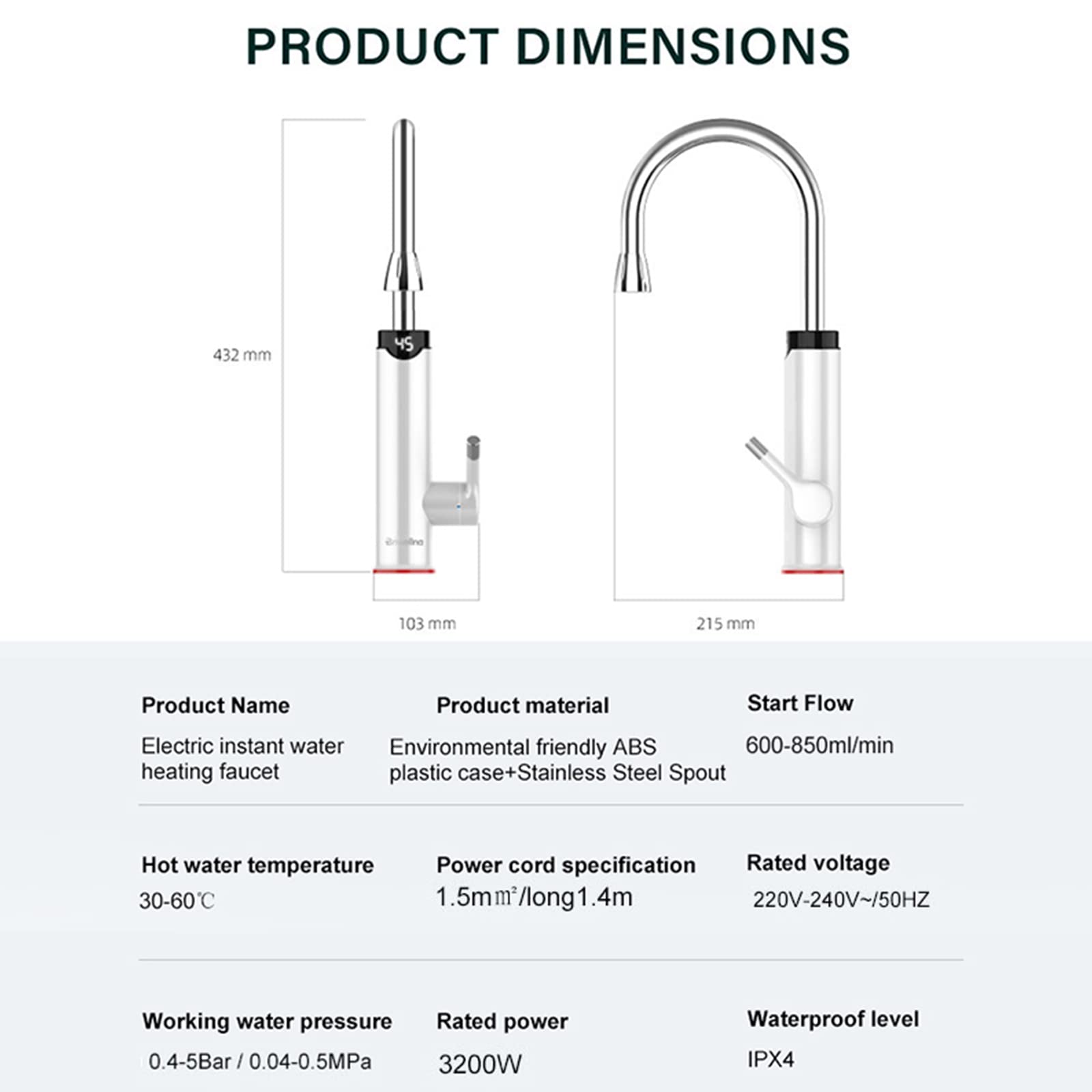 Rubinetto per scaldabagno Elettrico, Rubinetto per Acqua Calda istantanea, Rubinetto Elettrico per Acqua Calda, Rubinetto per Riscaldamento rapido, rubinetti da Cucina con Display Digitale a LED,