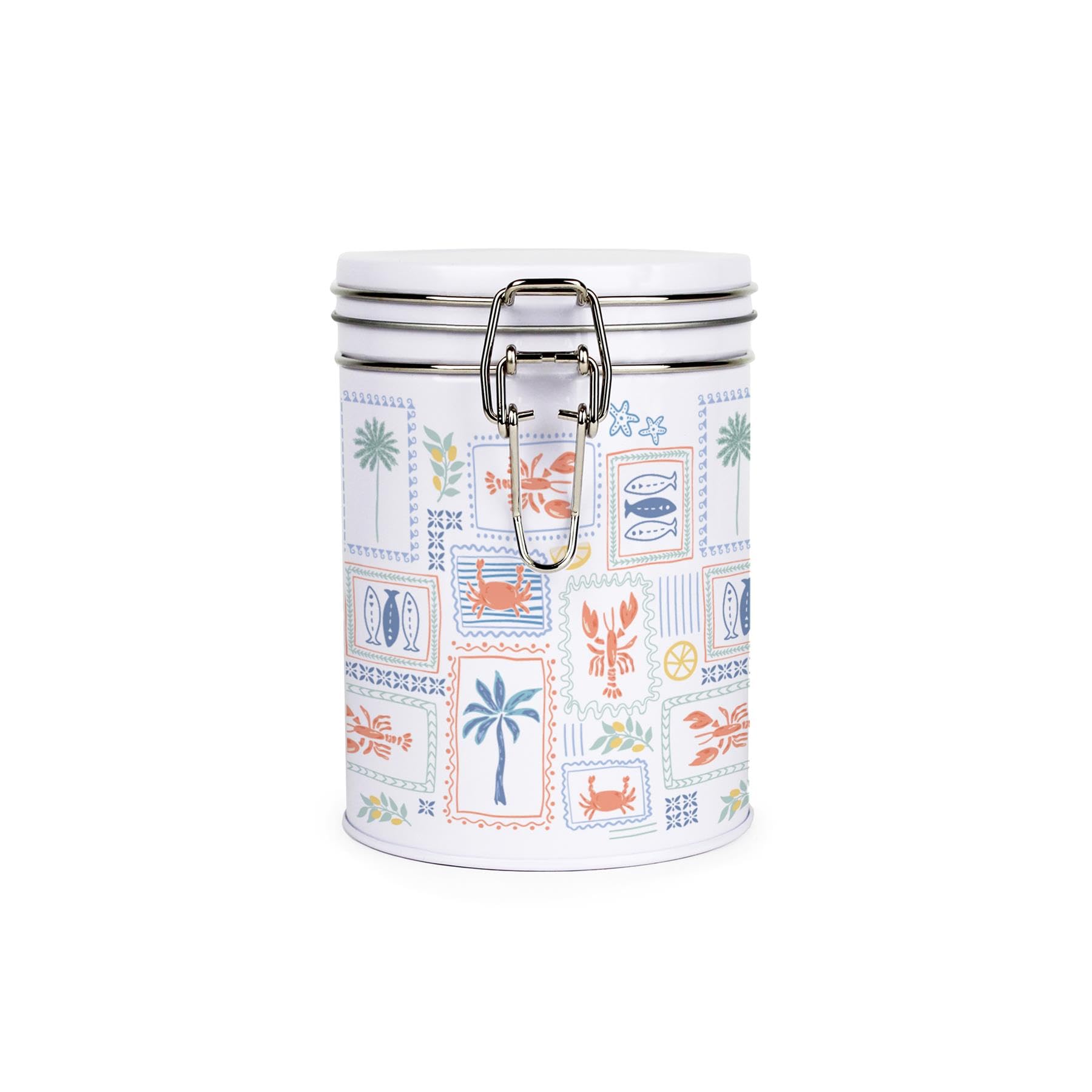 Purely Home Mediterranean Summer Storage Canister - Metal Clip Lid Kitchen Storage Container Gift 700ml (13cm x 9.5cm)