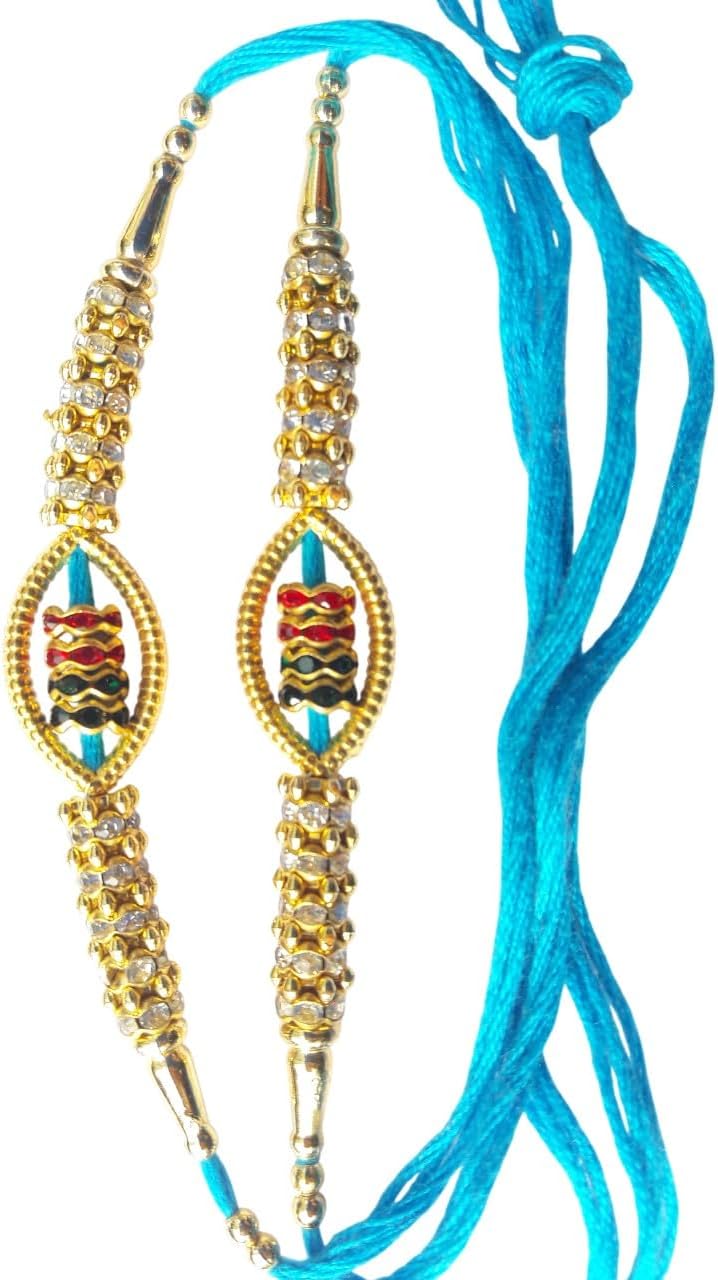 Rakhi Traditional for Brother Sister, Multi Color Beautiful & Fancy Designer Thread Raksha Bandhan Rakhi Gift, Beautiful Sky blue Rakhi Set of 2.
