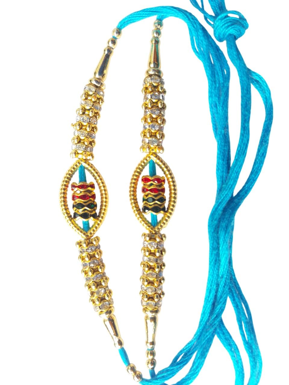 Rakhi Traditional for Brother Sister, Multi Color Beautiful & Fancy Designer Thread Raksha Bandhan Rakhi Gift, Beautiful Sky blue Rakhi Set of 2.