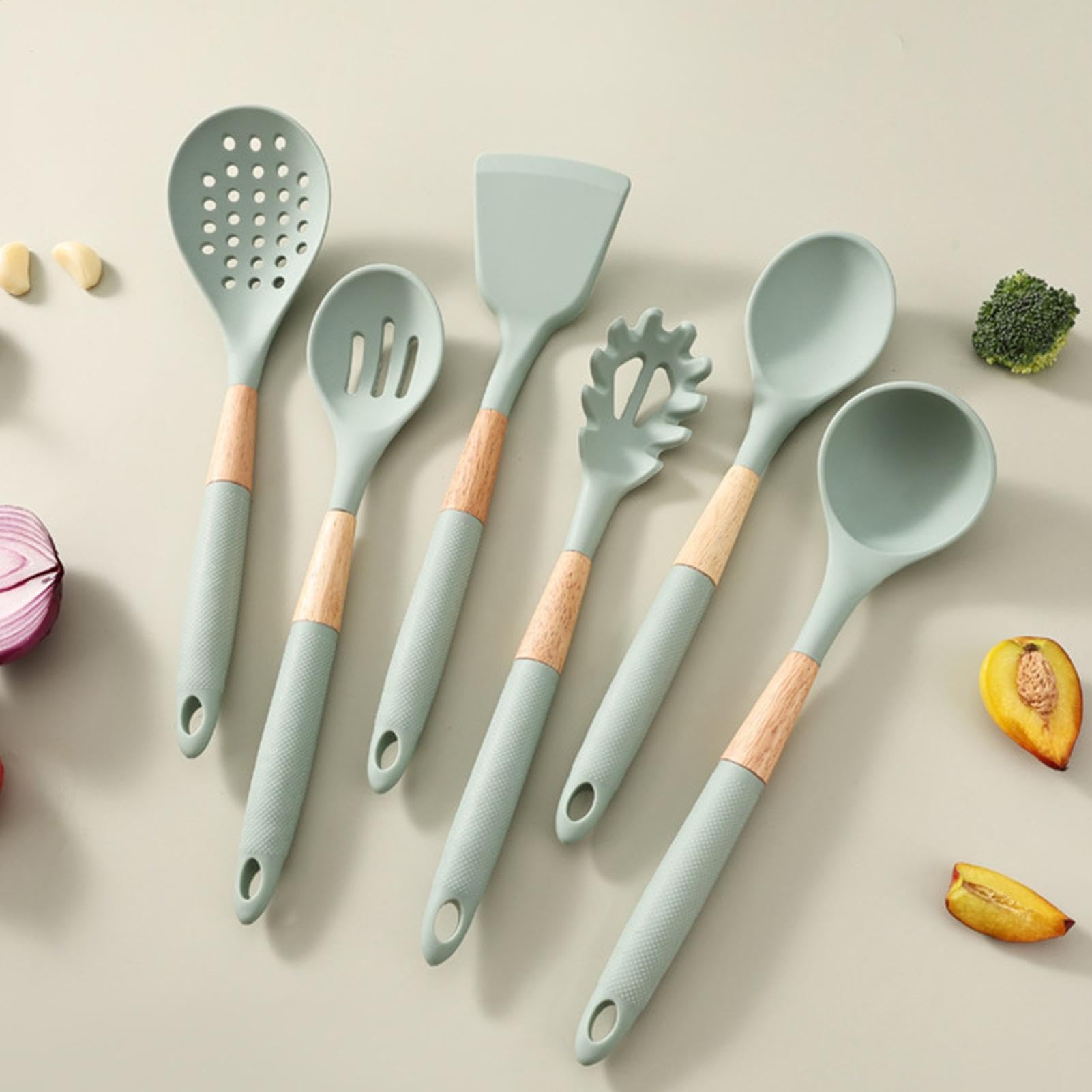Utensilios de Cocina de Silicona Set de 7 Piezas con Mango Largo, | Fáciles de para Cocinar para Hogar, Apartamento, Restaurante, Camping, Cocinar,