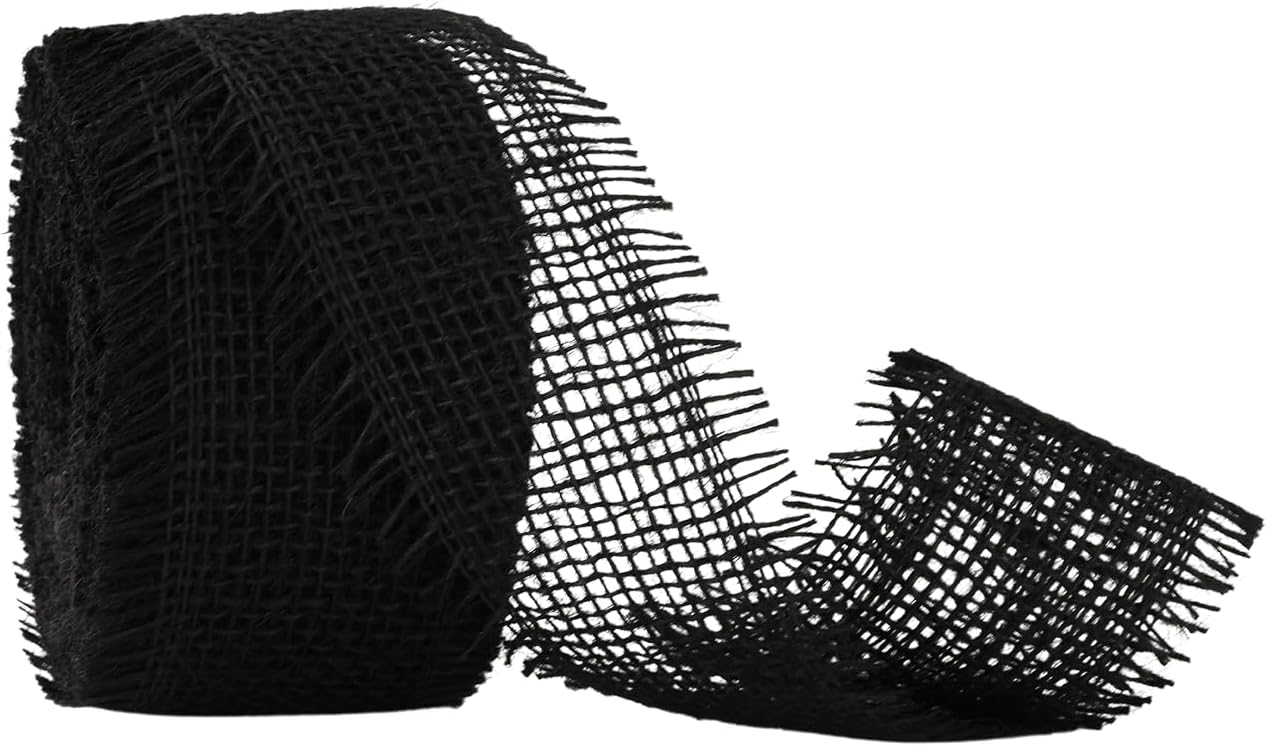 Jute Burlap Ribbon with Frayed Edge - Black 2-1/2 10yd