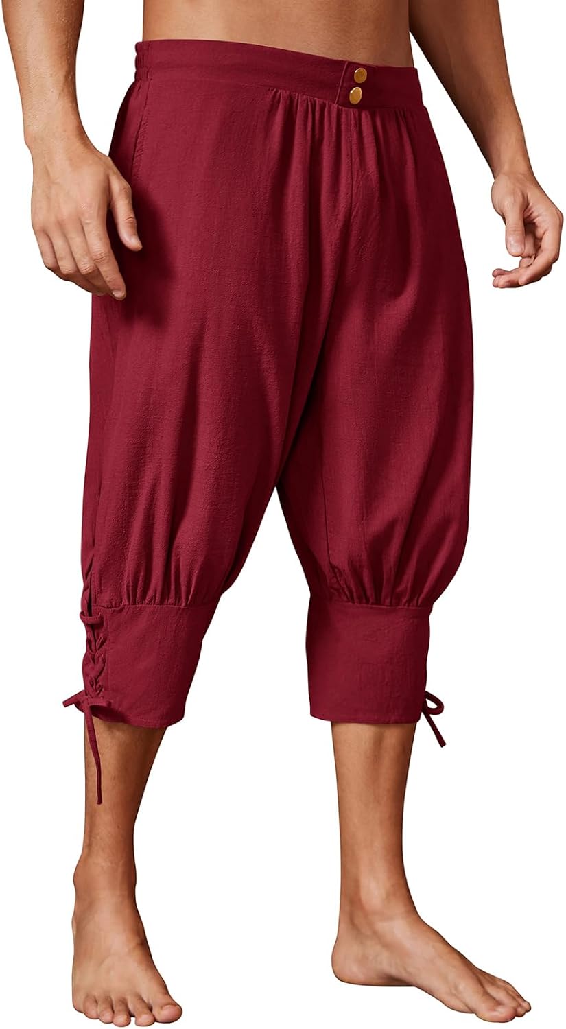 Runcati Mens Pirate Shorts Medieval Renaissance Banded Pants Viking Navigator Halloween Costume