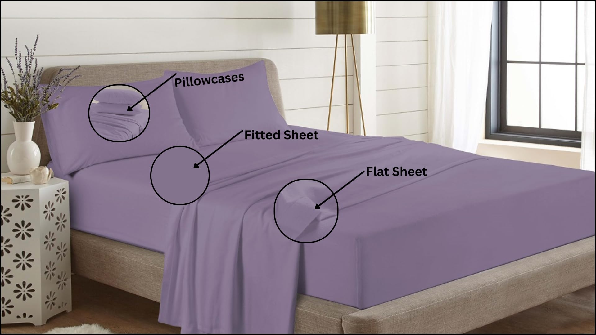 Nightzone Lilac Night Zone Flannelette Sheet Set 100% Brushed Cotton Fitted Sheet Flat Sheet With Pillowcases Sheet Set (, Single)