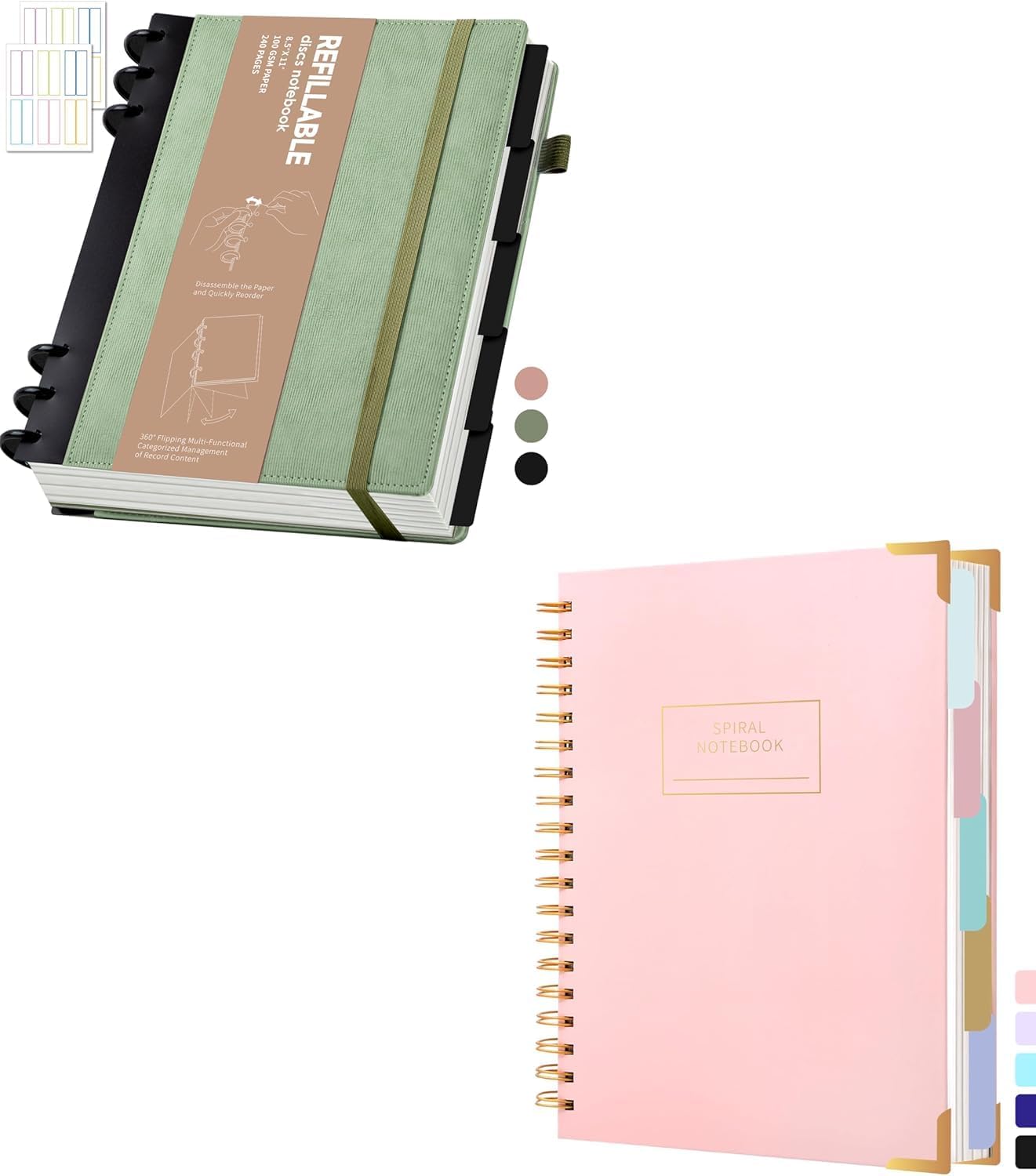 Yoment Hardcover Spiral Notebooks for Work Lined Spiral Journal Notebook for Work 5 Subject Removable Dividers Tabs Discbound Notebook Kits