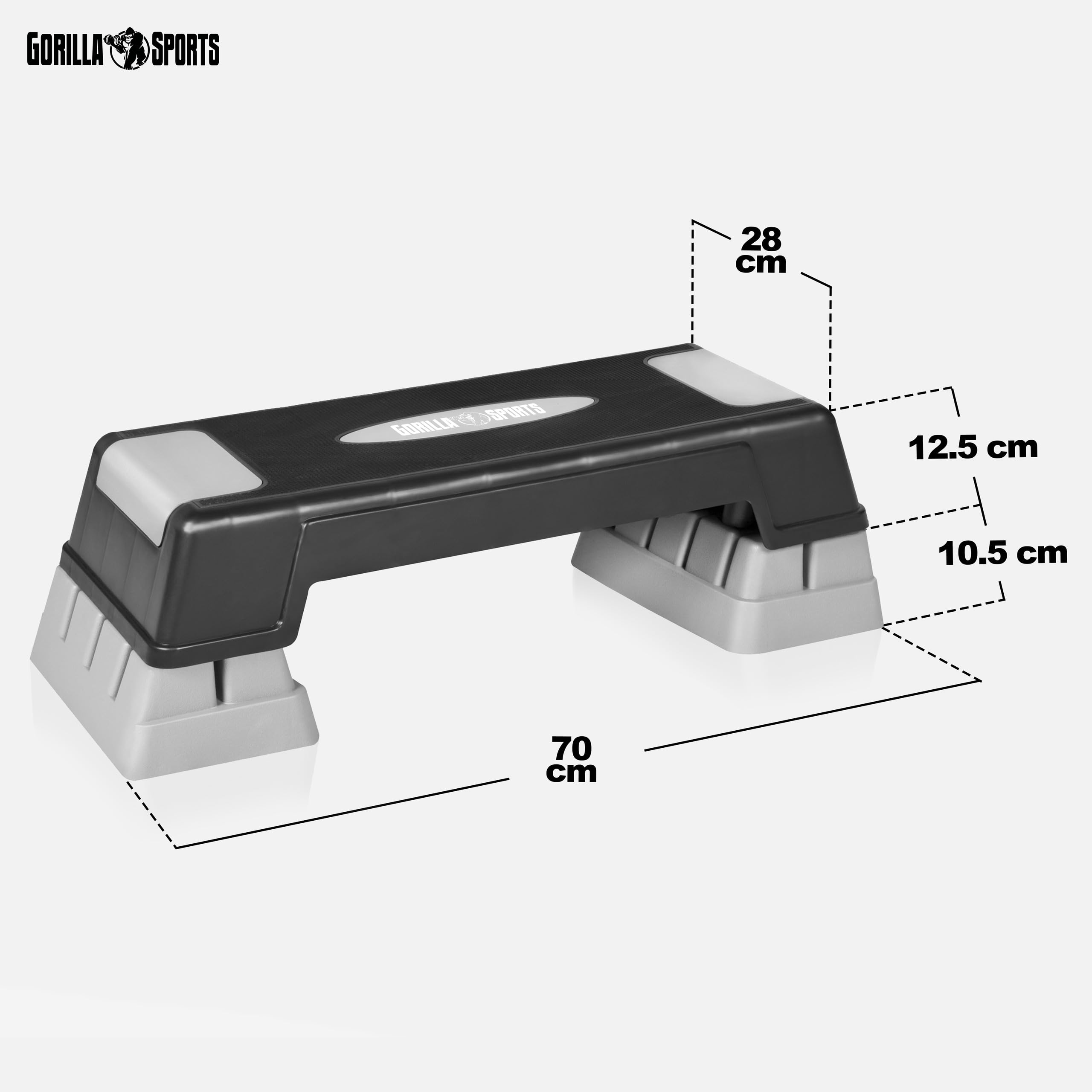 GORILLA SPORTS® Stepper d'Aérobic - Hauteur Réglable en 3 Niveaux, Antidérapant, Jusqu'à 200/300kg, Gris/Noir, XS/XL - Step Board, Planche de Step, Exercice, pour la Maison, Fitness, Cardio, Yoga, Gym