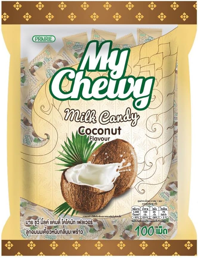 My Chewy Coconut Milk Tropical Soft Candy (100 Counts, 12.69 Oz) Individually Wrapped Asian Sweet Snack Creamy Coconut Flavour for Kids and Adults