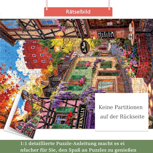 HUADADA Puzzle 500 Teile,Klassische Puzzle Teile Erwachsene Familieninteraktives Geschenk-Europäisches Dorf(Ohne Geteilte Rückseitenbereiche)
