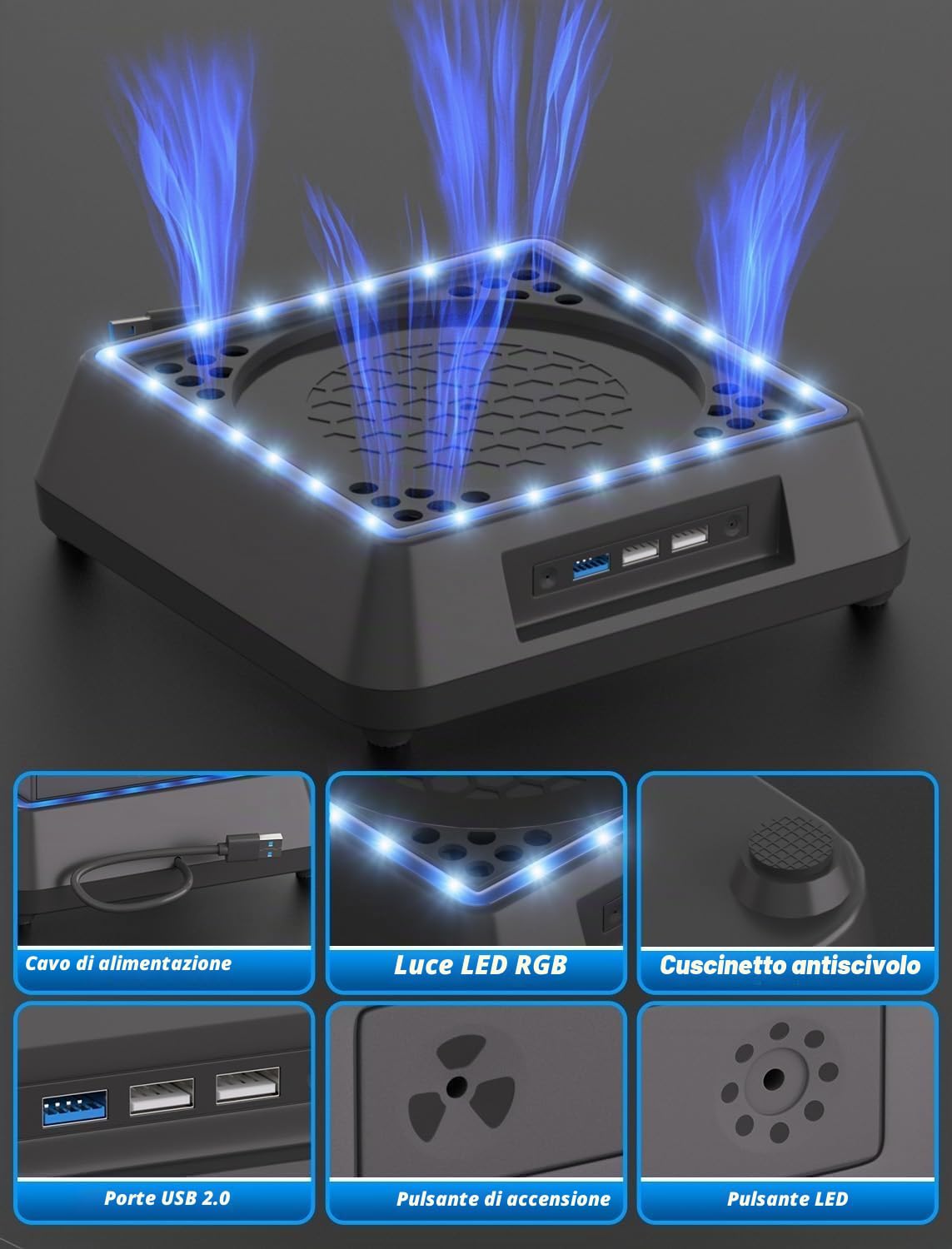 Mviioe Ventola di raffreddamento a LED per Xbox Series X con filtri antipolvere | Stazione di raffreddamento compatibile con Xbox X, ventola turbo extra grande, porte USB 2.0, filtri antipolvere, nero