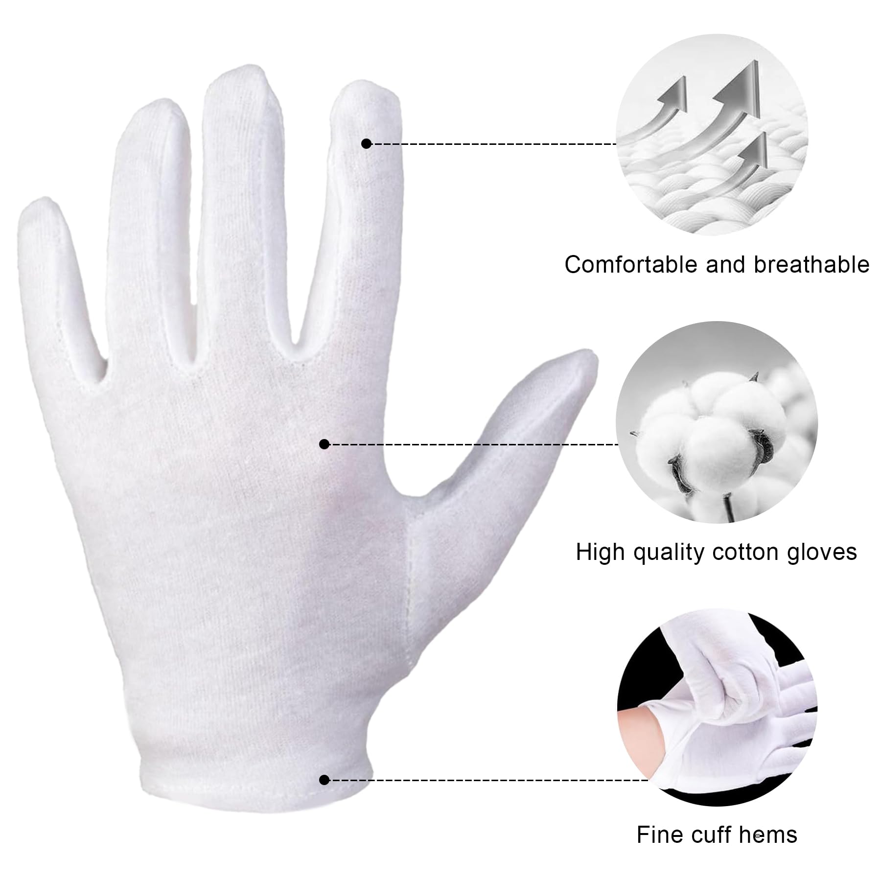 6 Paia Guanti di Cotone Idratanti per Mani Secche, Eczemi, Bellezza, Pelle Sensibile e Irritata, Sottile Neurodermatite a Maglia, Traspiranti, Sottili Guanti da Lavoro a Mano Asciutta 22cm