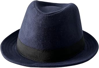 56-58CM Navy Blue Fedora Hat Felt Vintage Style Short Brim Hat Panama Jazz Cap for Winter Costume