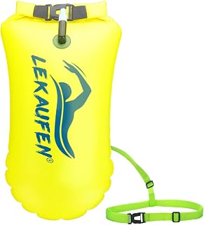 Swim Buoy for Open Water, 20L Inflatable Swim Safety Float | Adjustable Waist Belt & High Visibility Waterproof Dry Bag for Swimmers Triathletes Kayakers Snorkeler & Safer Swim Training