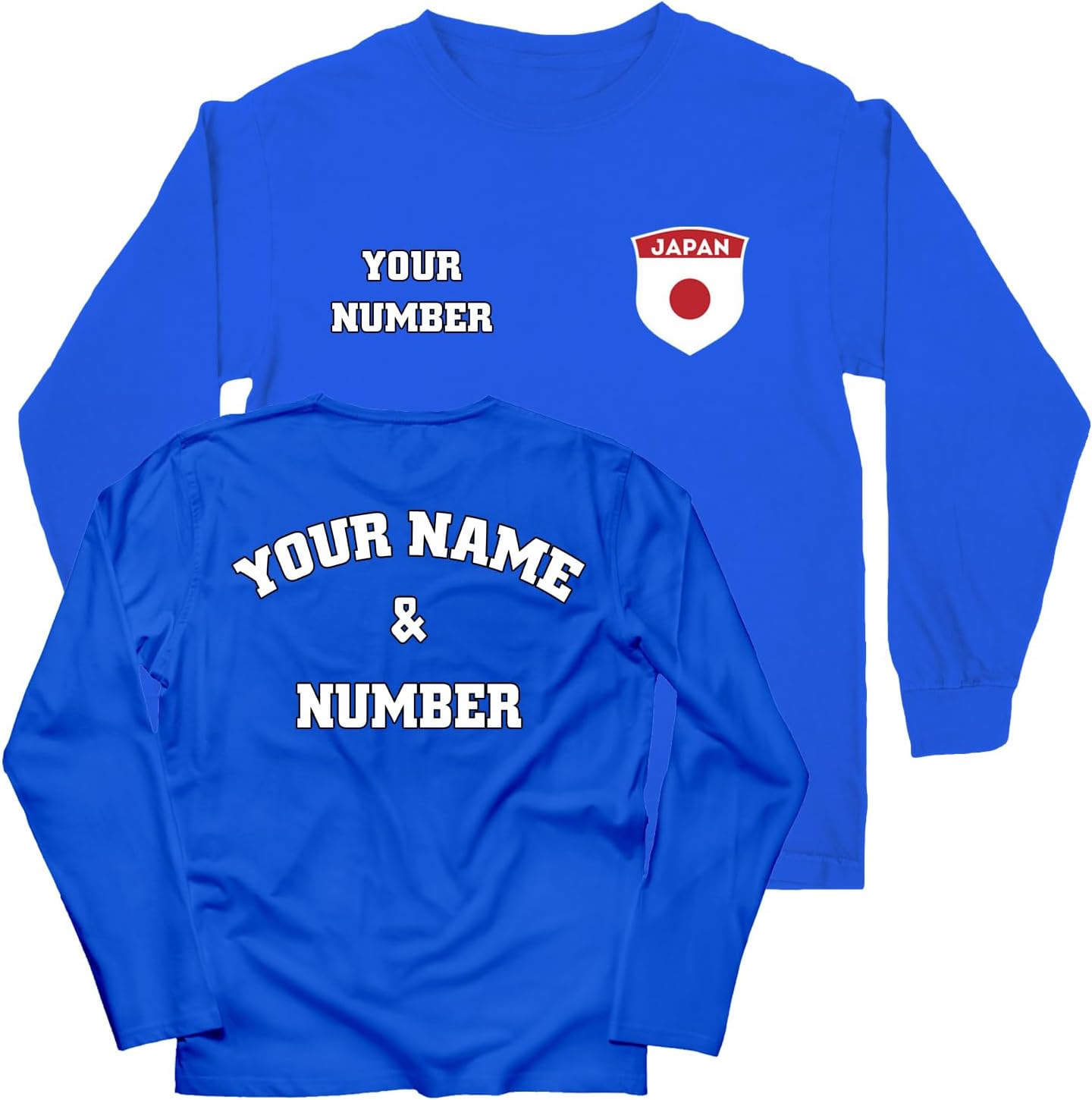 Personalised Kids Japan Football T-Shirt Long Sleeve | Custom Name and Number | Japan Flag Design