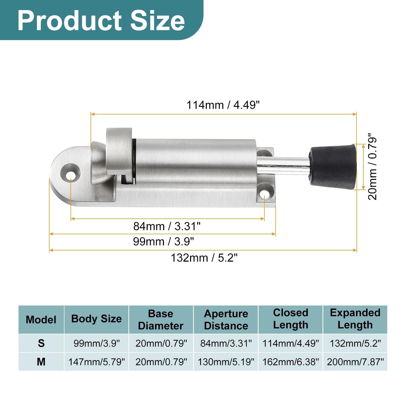 TA-VIGOR 2pcs 114mm/4.49" Spring Loaded Kickdown Door Stopper with Non-Slip Rubber Foot - Image 3