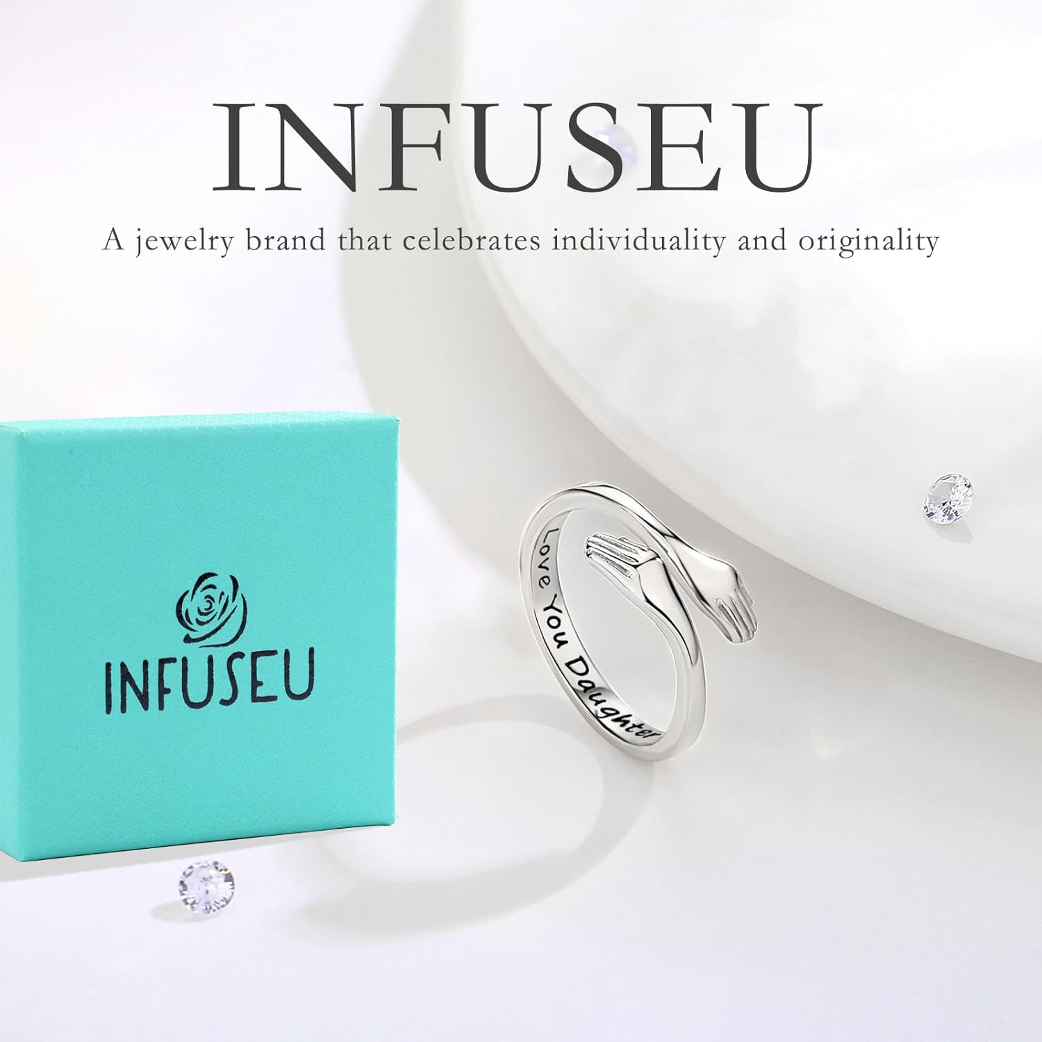 INFUSEU 925 Sterling Silver Hug Love Rings for Women Girls Cute Gifts for Her - Image 7