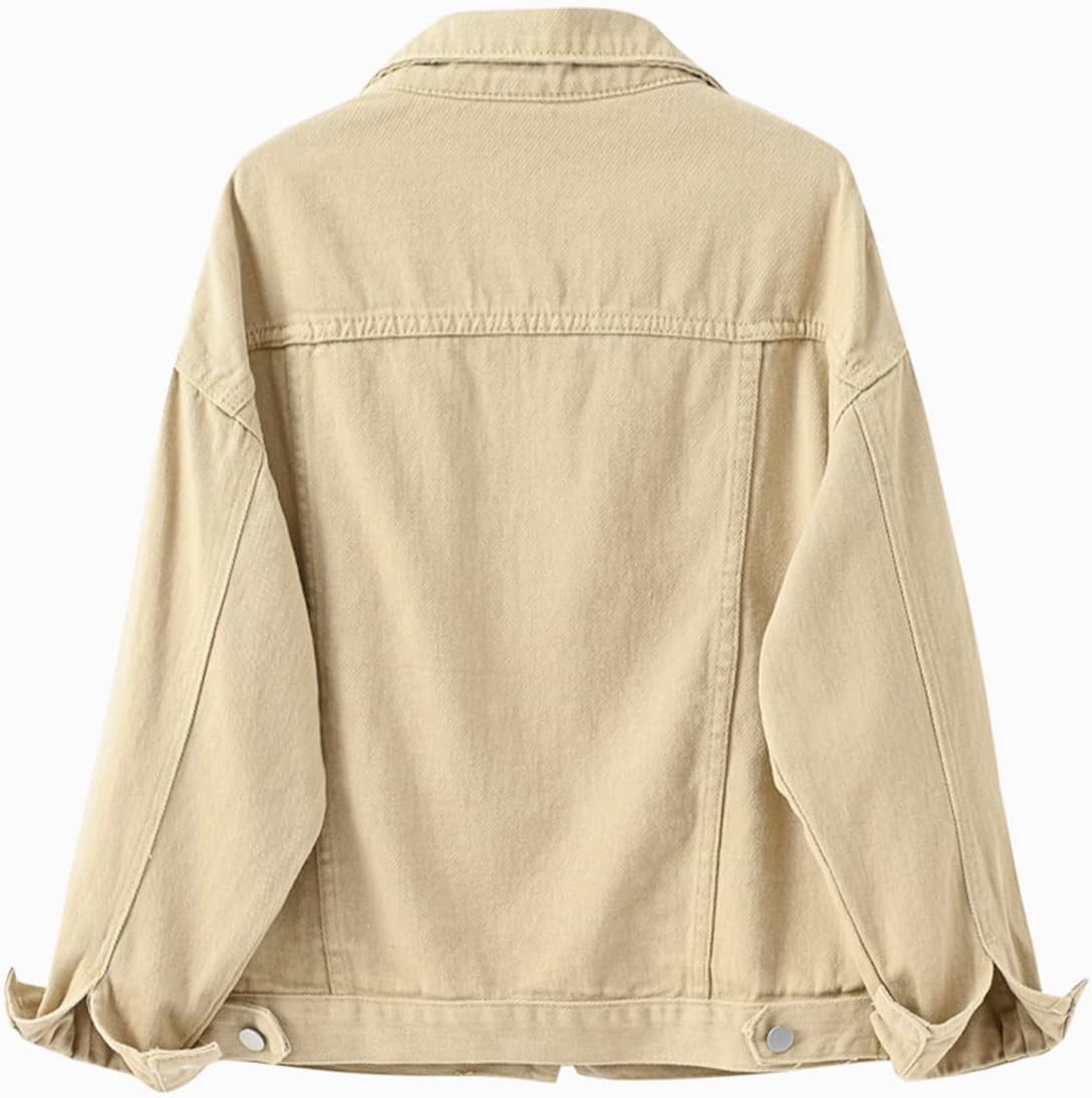 Locachy Women's Casual Denim Jacket Solid Color Basic Long Sleeve Jean Jacket Coat