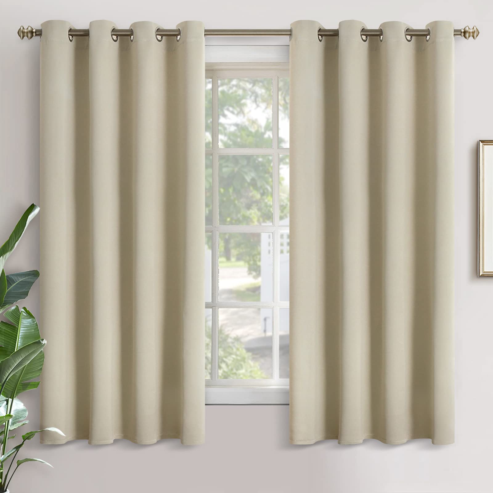YoungsTex Beige Blackout Curtains for Bedroom 63 Inches Long - Room Darkening Drapes with Grommet for Living Room Office Country Thermal Insulated, 2
