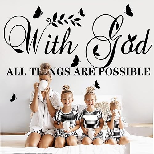 Miniatura 5 de Calcomanías inspiradoras de pared con texto en inglés «God All Things Possible»