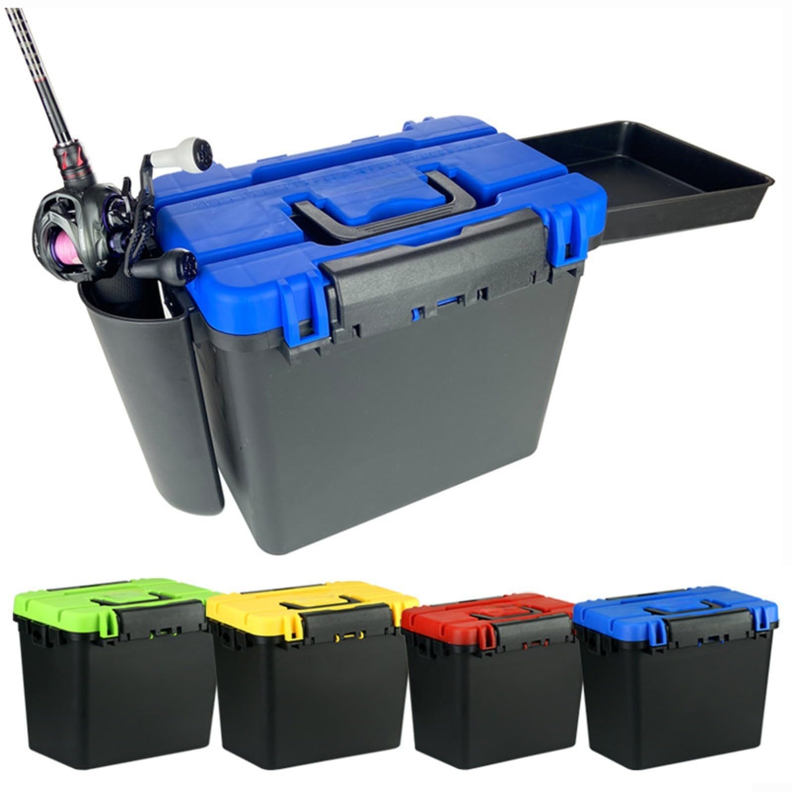 Caja de aparejos de pesca multifuncional con asa y correa para el hombro, estuche de almacenamiento de ABS grueso, accesorios de cebo, portátil para asiento al aire libre para pesca al aire