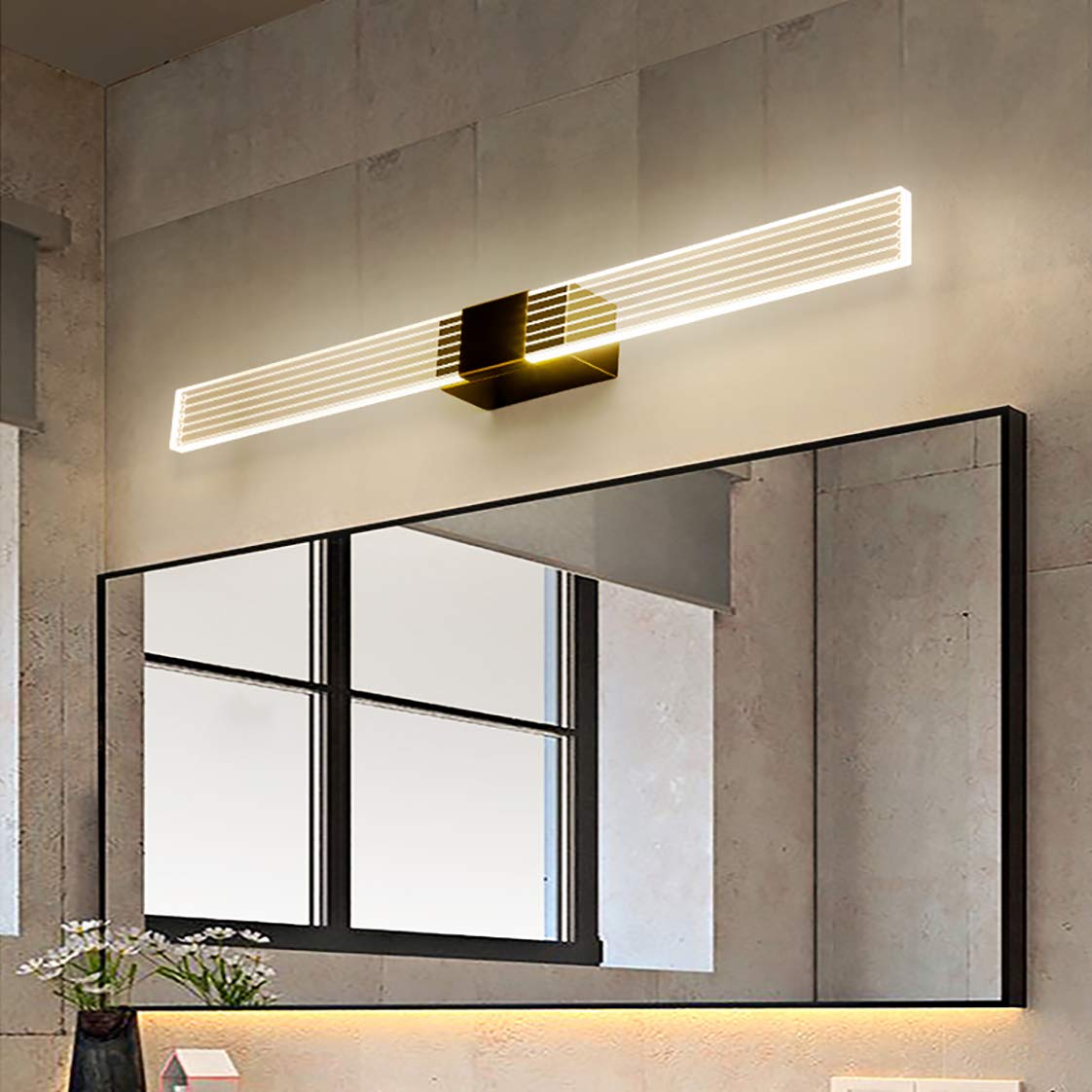 Lampe miroir salle bain à LED, luminaire mural pour miroir courtoisie, lumière neutre laiton, acrylique 4000K pour éclairage maquillage avec lampe miroir LED pour chambre à coucher