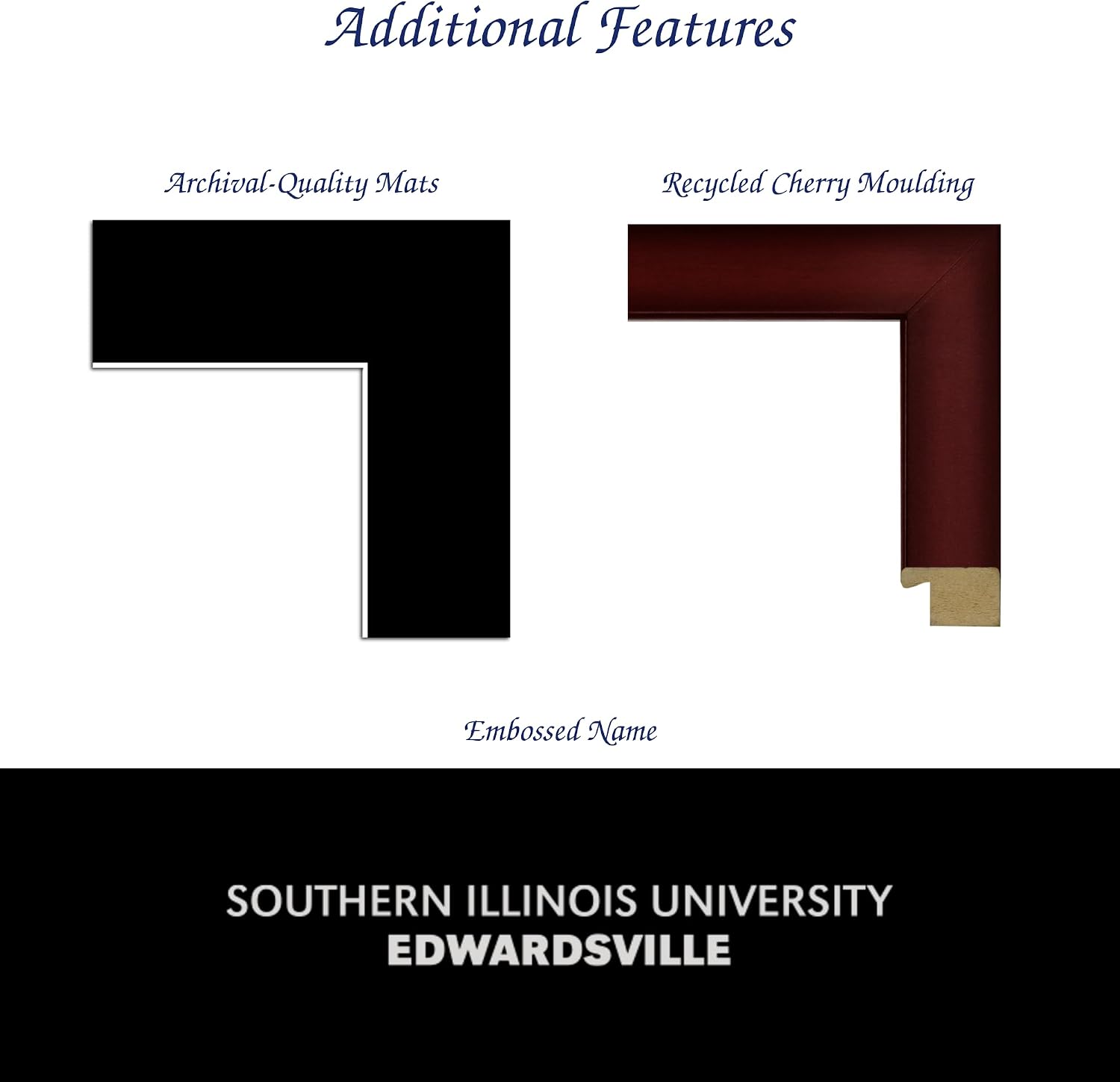 Southern Illinois University At Edwardsville 11" w x 8.5" h Diploma Frame - Fits a bachelor's and master's - Silver Embossed Diploma Frame - Cherry Moulding with Black Matting
