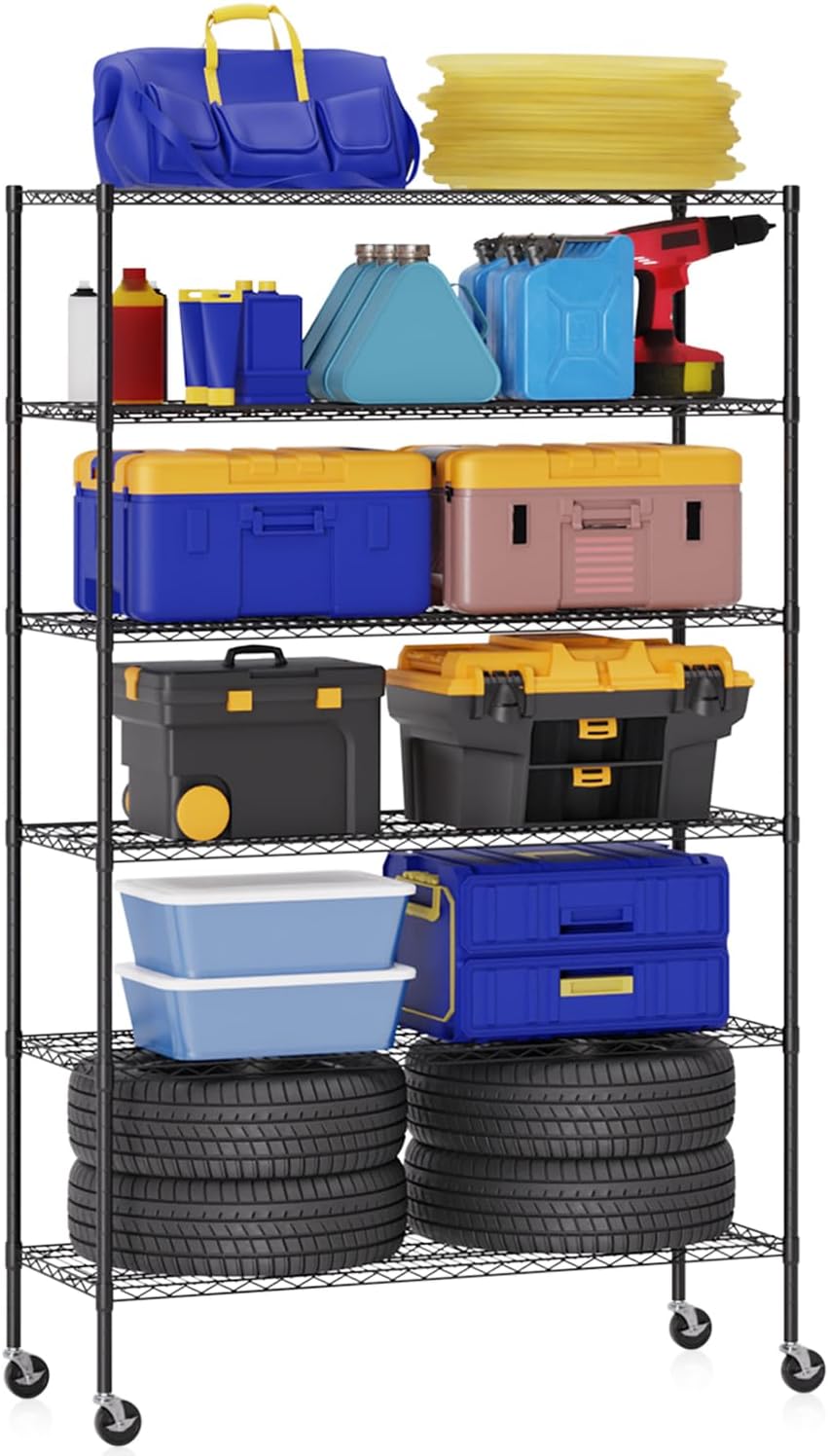 BestOffice 18x48x77 Storage Shelves Commercial Heavy Duty Metal Shelves Garage Organizer Wire Rack Shelving Storage Unit Shelf Adjustable Utility 6000 LBS Capacity,Black Black 48×18×77