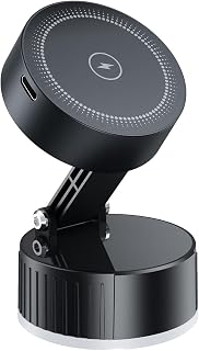 Car Phone Holder, Vacuum Magnetic Phone Stand, Navigation 180 Degree Rotatable Multifunctional Secure Smartphone Bracket 15W Wireless Mobile Cradle Charger
