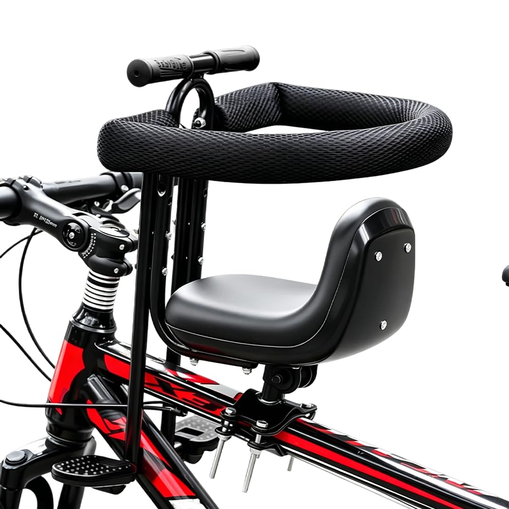 Foreverup Siège Enfant de Vélo Avant, Siège de Vélo pour Enfant, Siege Velo Enfant Soutien et Pédales de Pied, Charge 40 kg, Siège Avant pour vélo électrique, VTT et Vélos de Ville