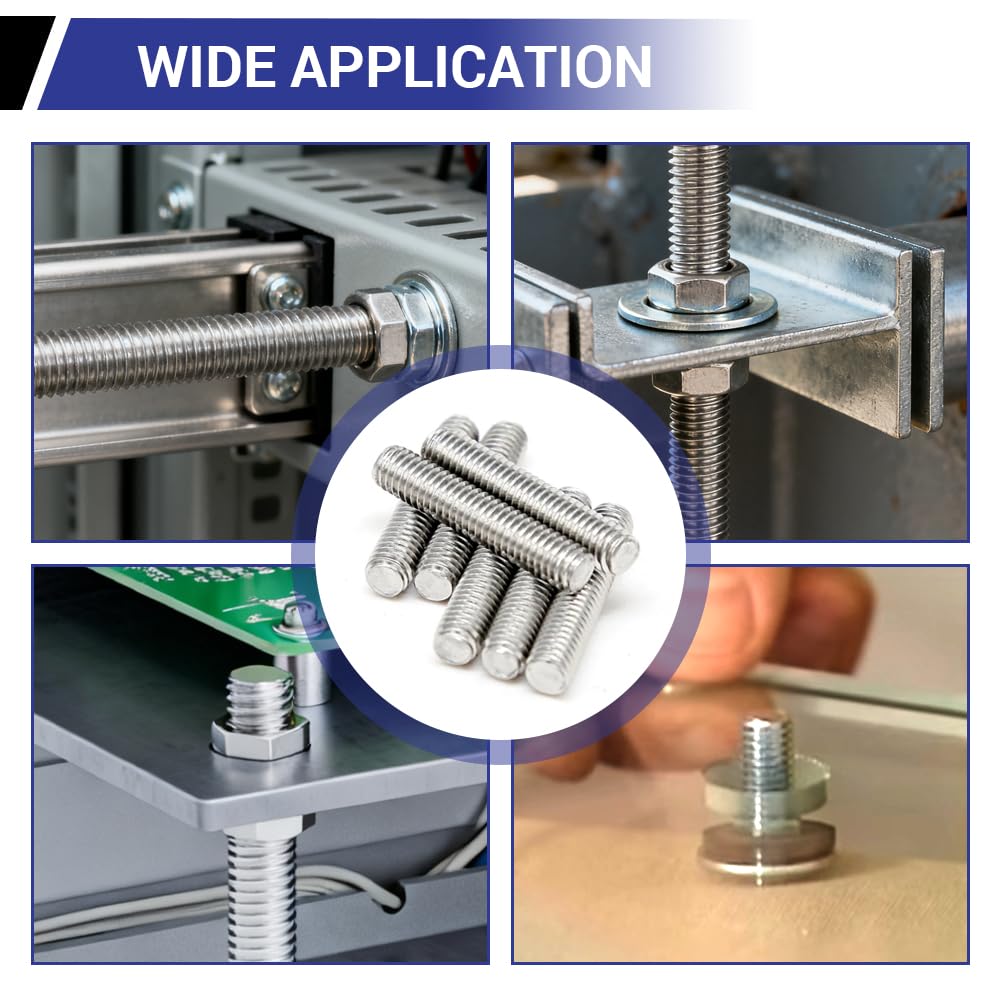 15pcs M10*40mm Fully Threaded Stud, 304 Stainless Steel Finish Long Threaded Rod Bar for Furniture Industrial Maintenance Connection Fasteners