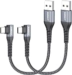 SUNGUY Right Angle USB C Cable 1FT [2 Pack], 90 Degree USB A to USB C Charger Cable Fast Charging Data Transfer Braided for iPhone 17/6/15 Pro Max, Samsung Galaxy S25 S24 S23 S22, Pixel, iPad