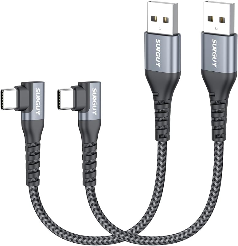 SUNGUY Cable USB A USB C 0.15M [2Pack], 90 grados Cable USB Tipo C 3A QC3.0 Carga Rapida transferencia para iPhone 17/16/15 Pro Max, Galaxy S25 S24, Pixel, iPad