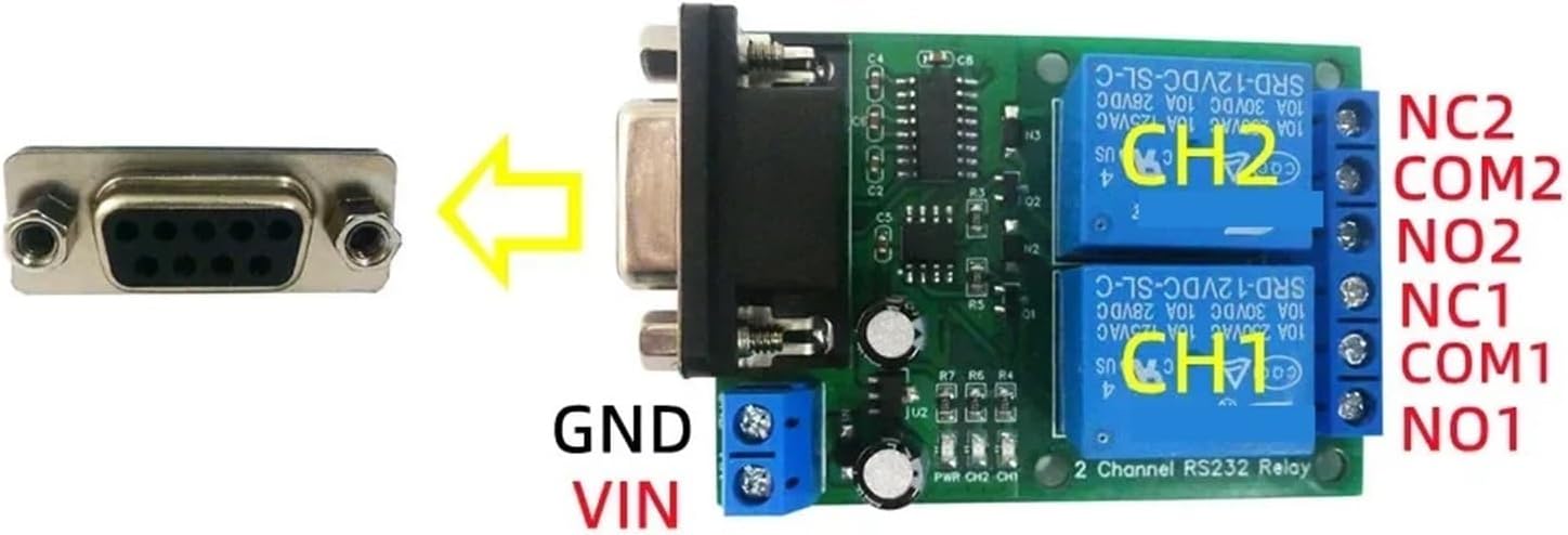 N228D02 DC 12V 24V 2CH DB9 UART Relay Module RS232 Serial Port Switch Board(24V)