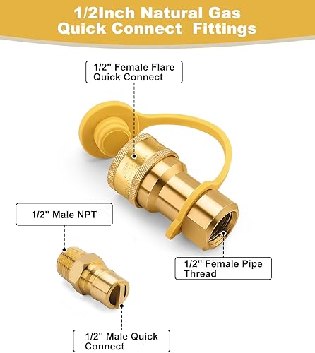 Miniatura 5 de WADEO Accesorios de conexión rápida de gas QDD LP de 1/2 pulgada con enchufe de inserción macho, kit de desconexión rápida de propano de gas natural