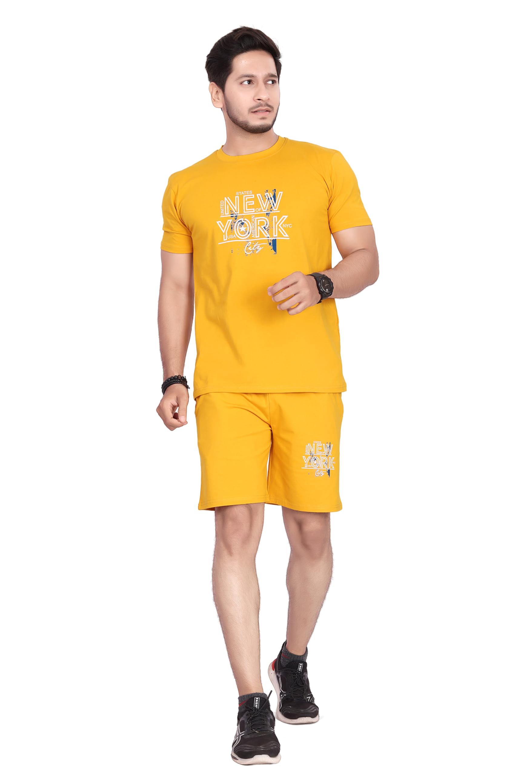 Men's Cotton Printed T-Shirt and Short Set with Round Neck Half Sleeves Regular Fit and Short Closure Elasticated Drawstring with Both Side Pockets | Night Suit Set-image-42