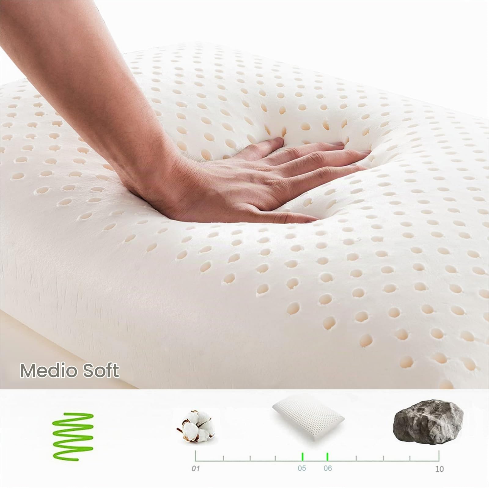 Talatex Dunlop, Cuscino in lattice naturale al 100%, aiuta ad alleviare la pressione, il dolore al collo e alle spalle, senza sostanze chimiche in memory foam, confezione regalo perfetta (rigidità