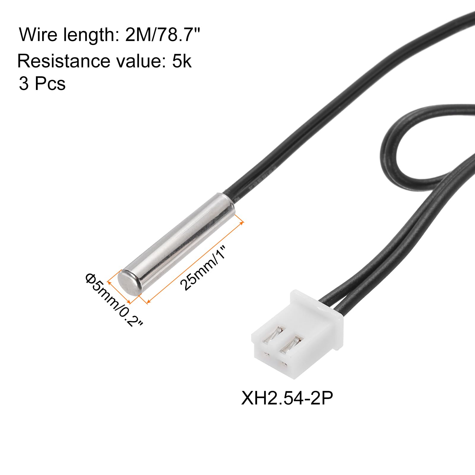 QUARKZMAN 3 sztuki 5K NTC sonda z czujnikiem temperatury, niklowana, czuła miedź, czujnik temperatury 78,7 cala, cyfrowy kabel przedłużający, czujnik temperatury do urządzeń elektrycznych
