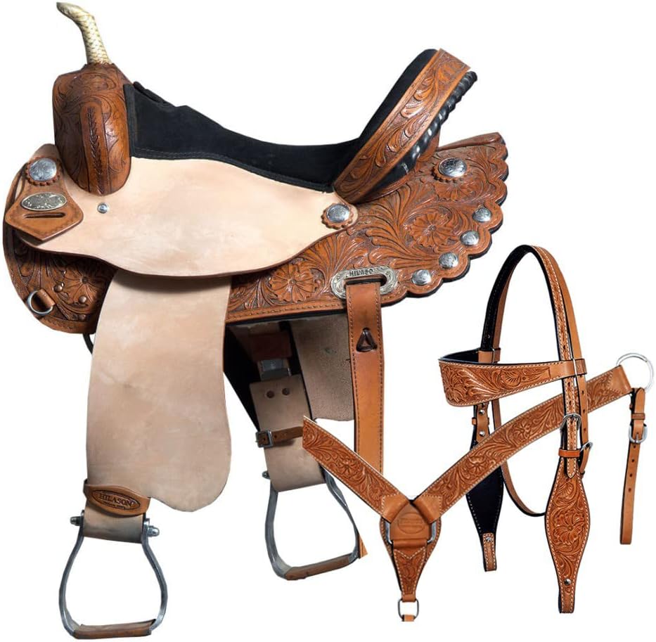 HILASON Western Horse Treeless Saddle American Leather Trail Barrel Tack | for Horses