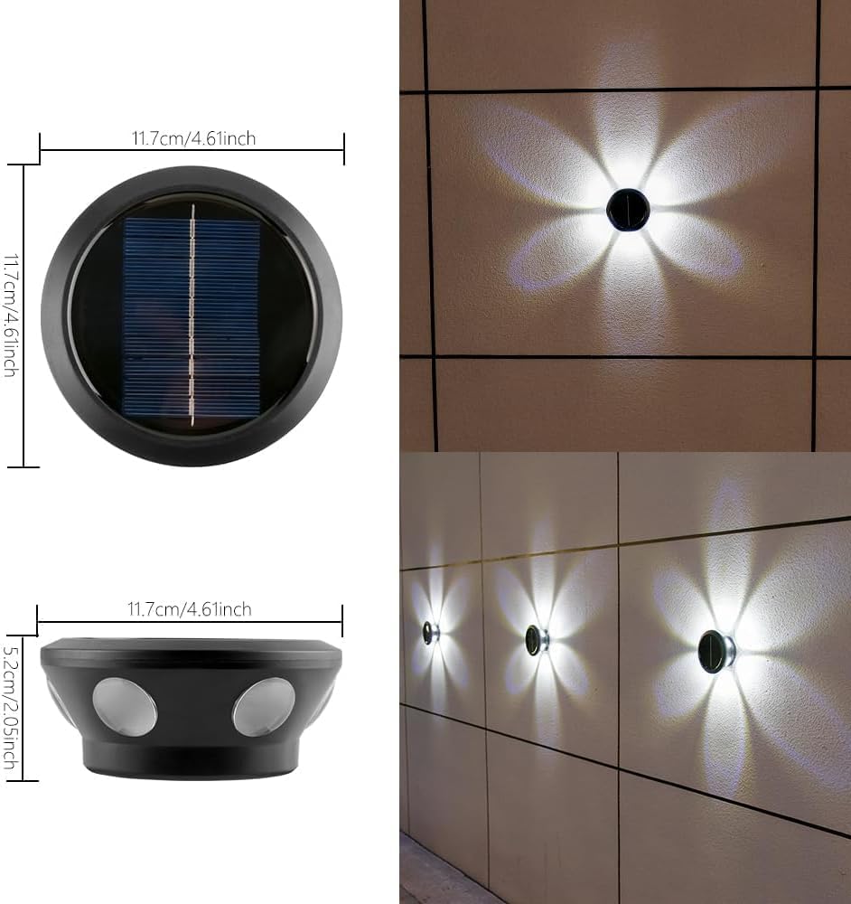 Solar Wall Wash Lights, 6LED Outdoor Solar Powered Lights with 6-Sided Lens, IP65 Waterproof, Auto On/Off Dusk to Dawn, for Garden, Backyard, Pathway, Stairs, Patio, Wall Decoration（1 Pcs） (White)