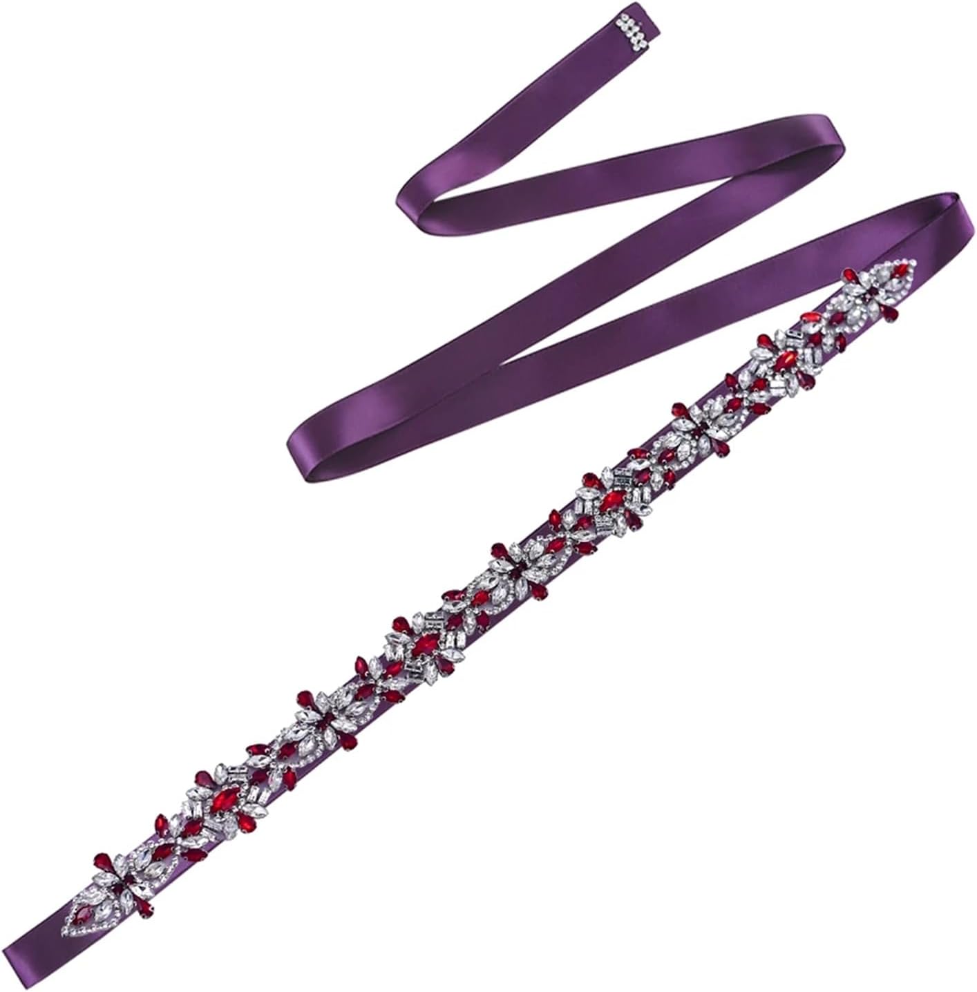 Women’S Handmade Red Diamond Applique Wedding Belt Formal Dress Sash For Bridesmaids And Banquets